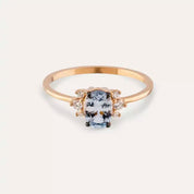 Navy 0.81 CT Light Blue Safir ve Pırlanta Taşlı Rose Altın Yüzük
