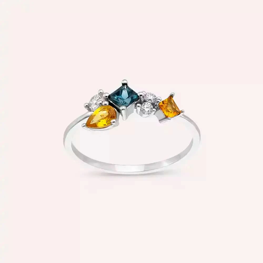 0.81 CT Multicolor Safir ve Pırlanta Taşlı Beyaz Altın Yüzük