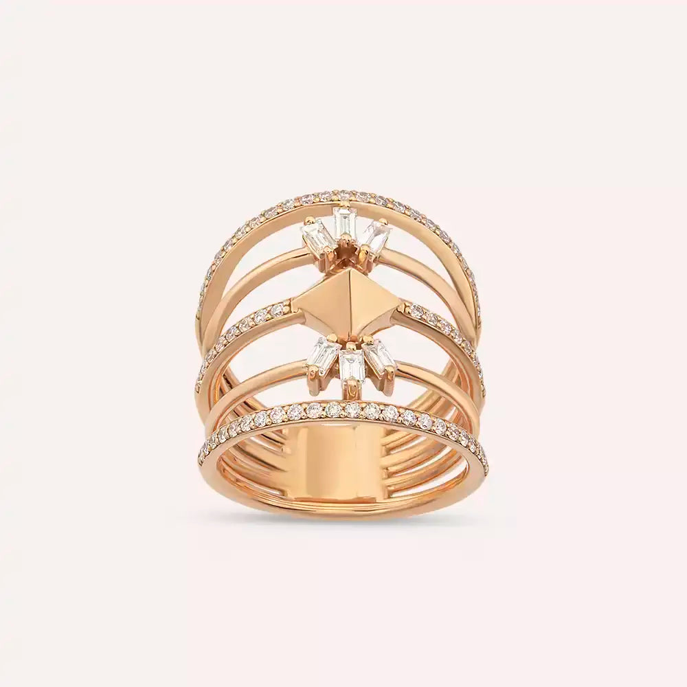 0.82 CT Baget Kesim Pırlanta Taşlı Rose Altın Yüzük