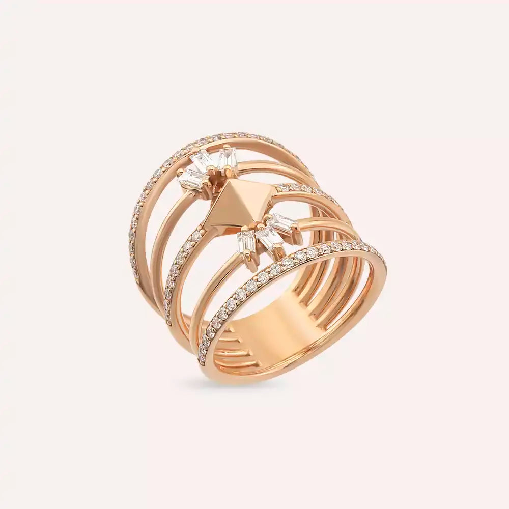 0.82 CT Baget Kesim Pırlanta Taşlı Rose Altın Yüzük