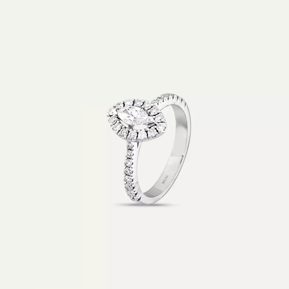 0.82 CT Markiz Kesim Pırlanta Taşlı Beyaz Altın Yüzük