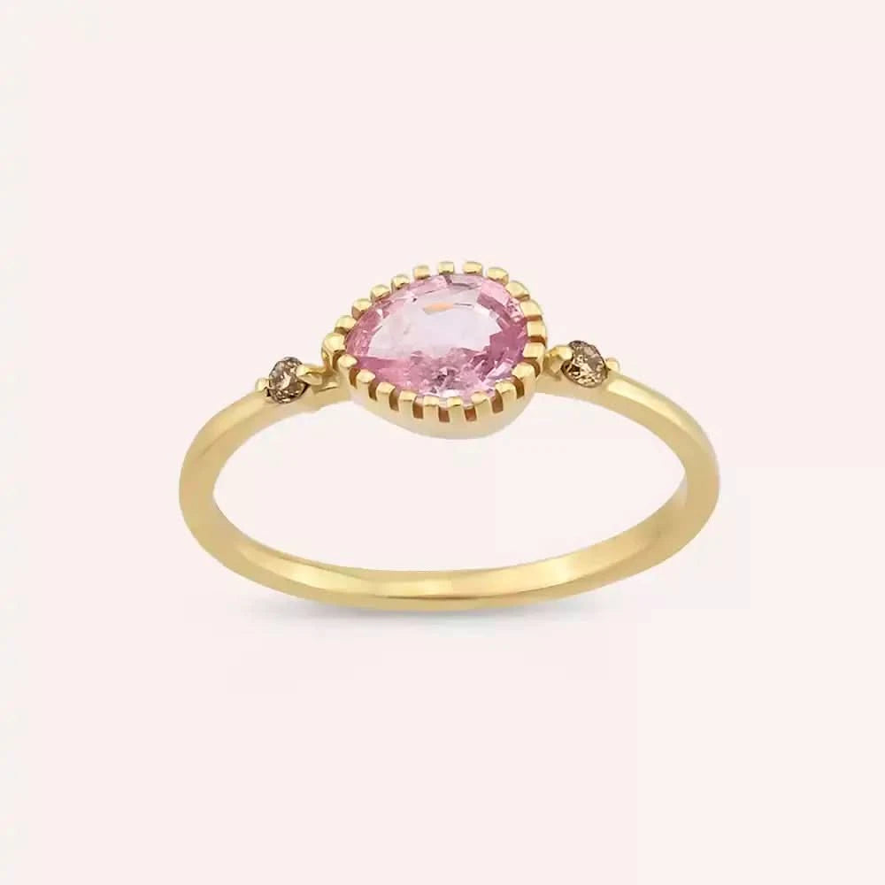 0.82 CT Pink Safir ve Brown Pırlanta Taşlı Sarı Altın Yüzük