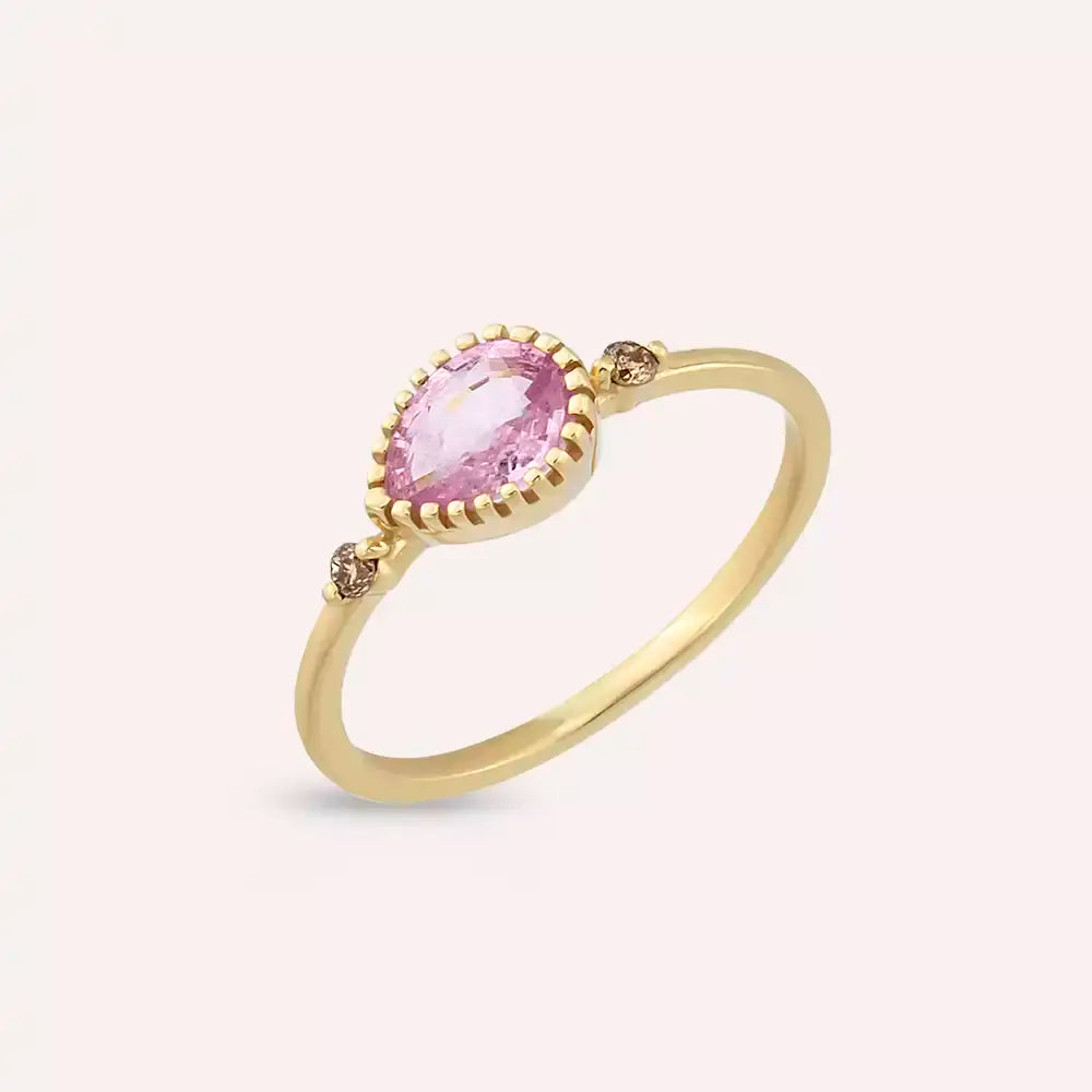 Arlo 0.82 CT Pink Safir ve Brown Pırlanta Taşlı Sarı Altın Yüzük