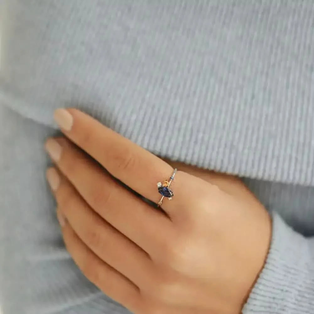 0.83 CT Multicolor Safir ve Pırlanta Taşlı Beyaz Altın Yüzük