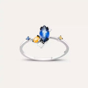 0.83 CT Multicolor Safir ve Pırlanta Taşlı Beyaz Altın Yüzük