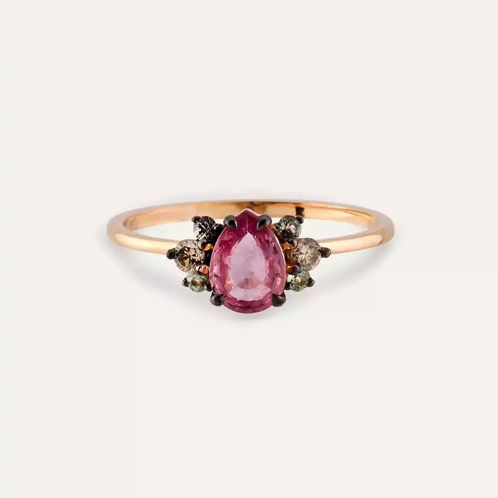 0.84 CT Multicolor Safir ve Brown Pırlanta Taşlı Rose Altın Yüzük