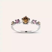 0.85 CT Brown Pırlanta ve Pink Safir Taşlı Beyaz Altın Yüzük