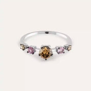 Chroma 0.85 CT Brown Pırlanta ve Pink Safir Taşlı Beyaz Altın Yüzük