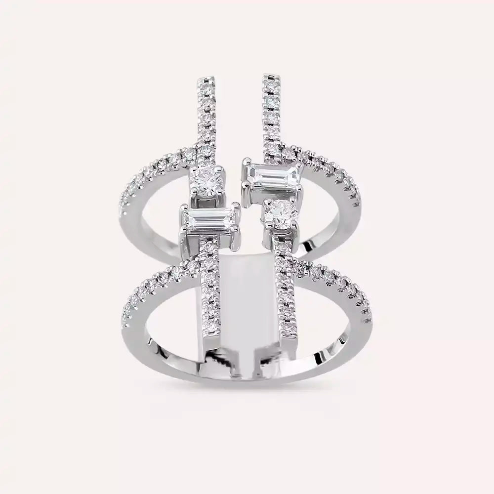 0.87 CT Baget Pırlanta Taşlı Beyaz Altın Yüzük