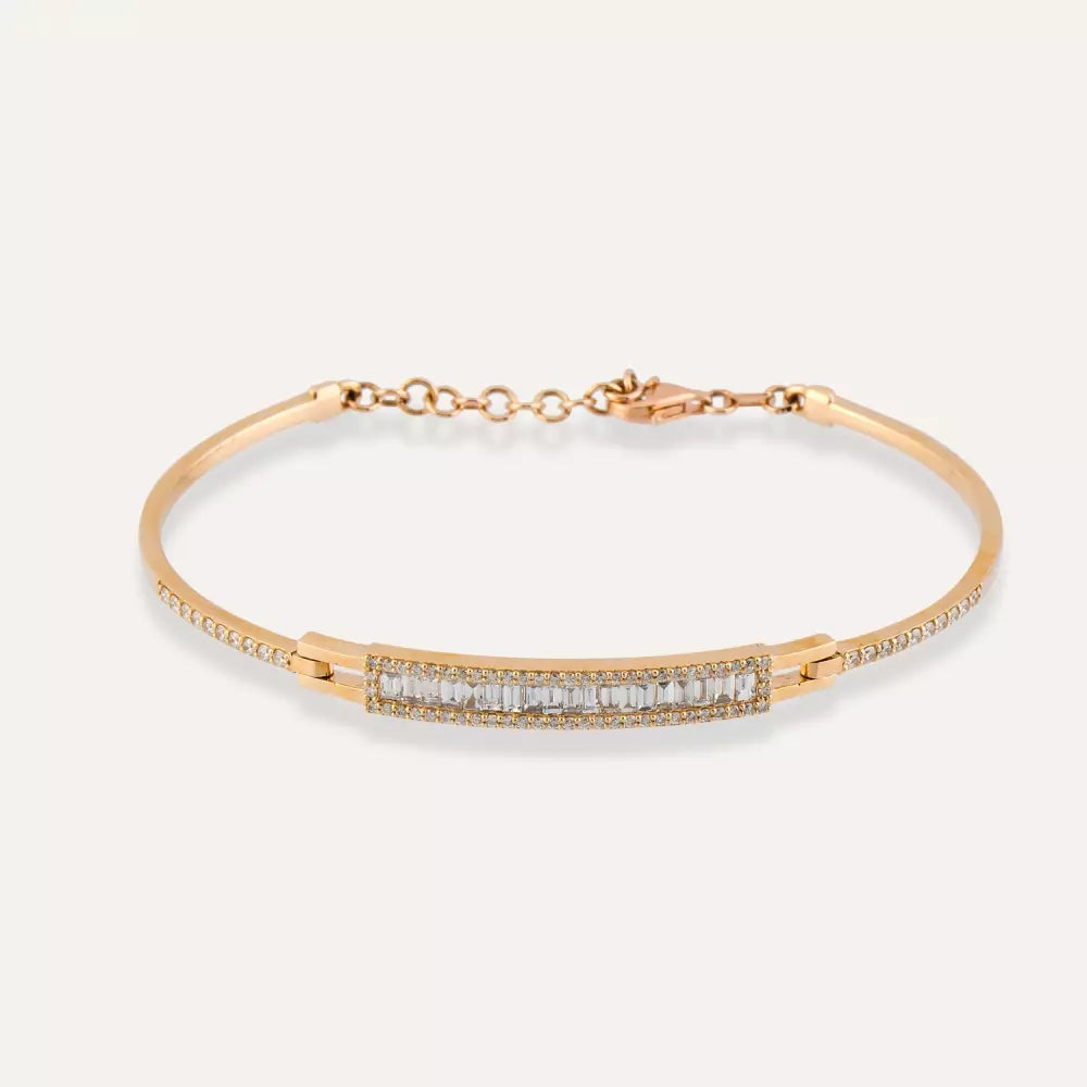 0.87 CT Baget Pırlanta Taşlı Rose Altın Bileklik