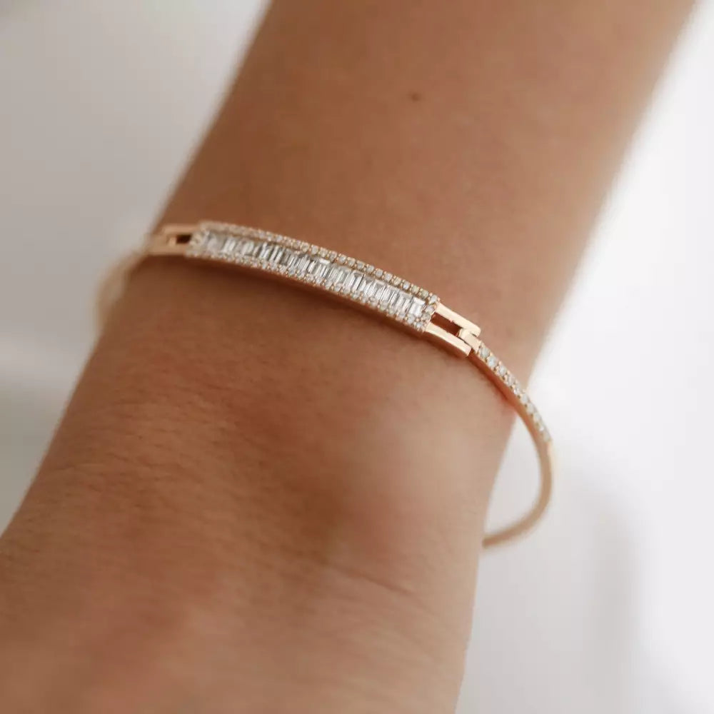 0.87 CT Baget Pırlanta Taşlı Rose Altın Bileklik