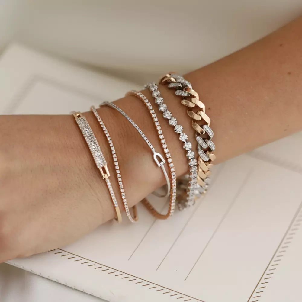 0.87 CT Baget Pırlanta Taşlı Rose Altın Bileklik