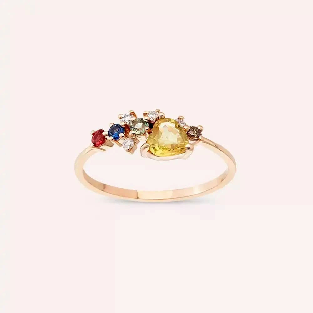 0.88 CT Multicolor Safir ve Brown Pırlanta Taşlı Rose Altın Yüzük