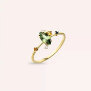 0.88 CT Multicolor Safir ve Pırlanta Taşlı Sarı Altın Yüzük