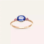 0.89 CT Blue ve Pink Safir Taşlı Rose Altın Yüzük