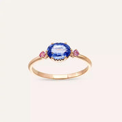 0.89 CT Blue ve Pink Safir Taşlı Rose Altın Yüzük