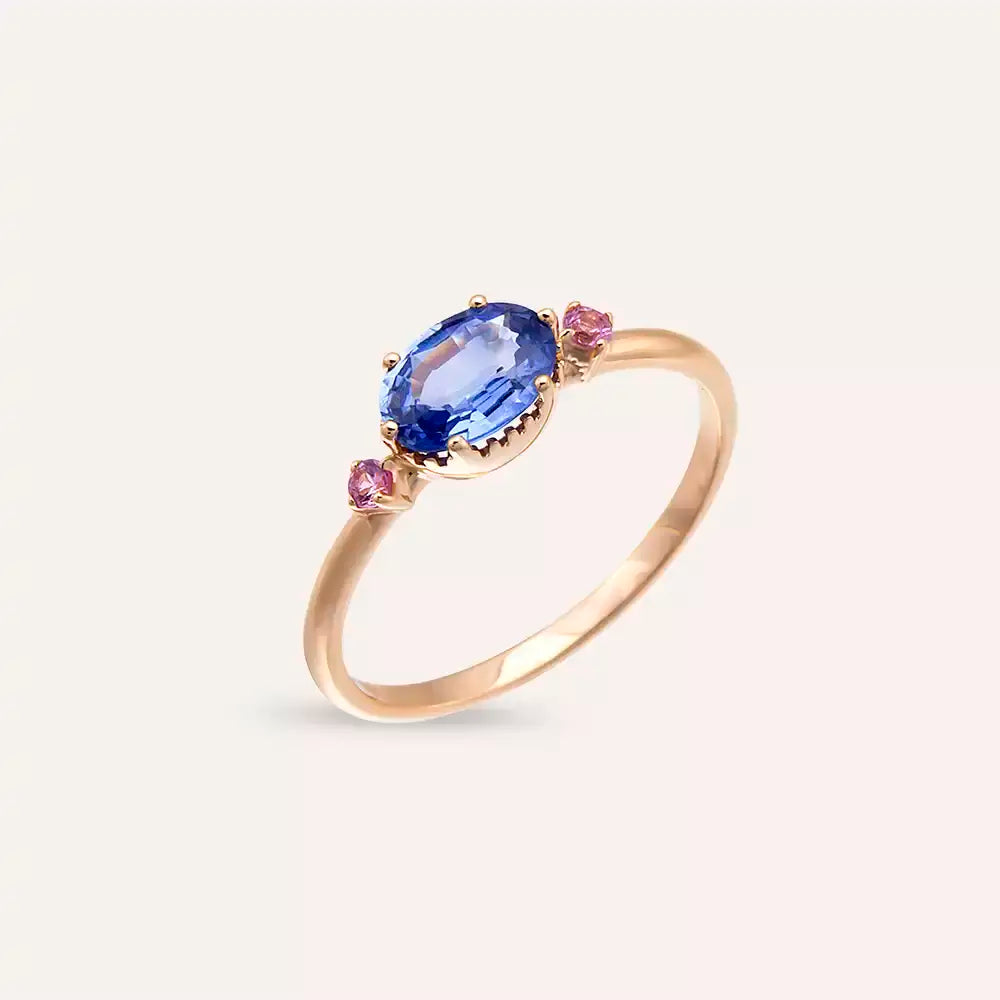 Swing 0.89 CT Blue ve Pink Safir Taşlı Rose Altın Yüzük