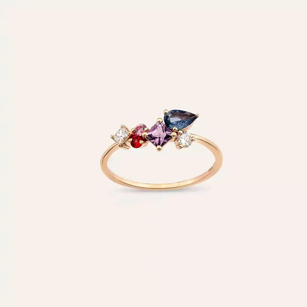 0.89 CT Multicolor Safir ve Pırlanta Taşlı Rose Altın Yüzük