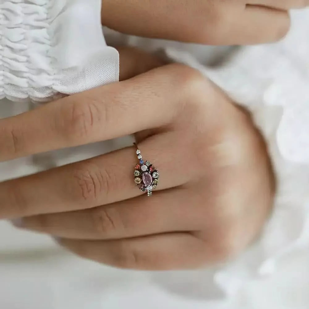 0.90 CT Multicolor Safir Taşlı Rose Altın Yüzük