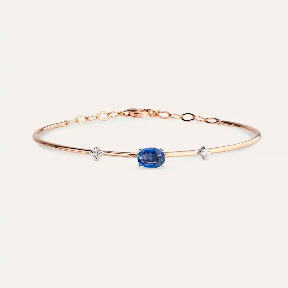 0.90 CT Oval Kesim Blue Safir ve Pırlanta Taşlı Rose Altın Bileklik