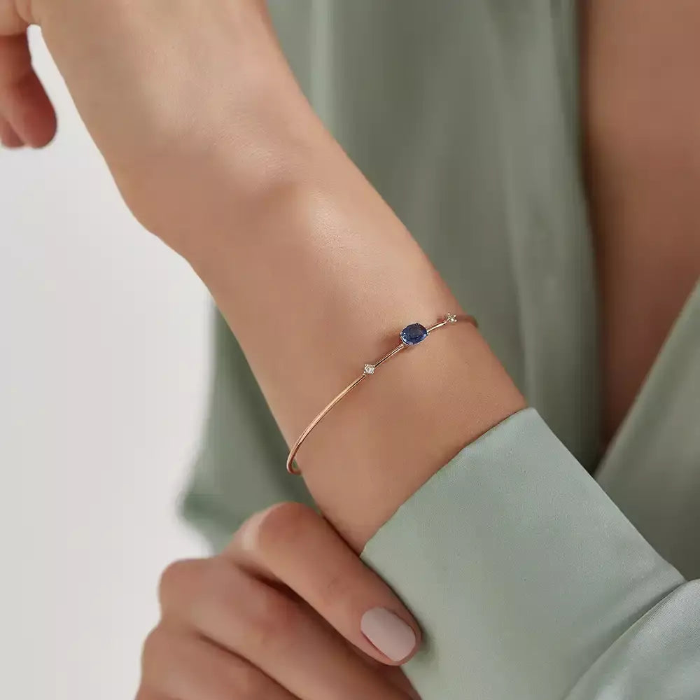 0.90 CT Oval Kesim Blue Safir ve Pırlanta Taşlı Rose Altın Bileklik