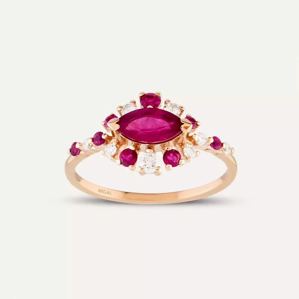 0.92 CT Yakut ve Pırlanta Taşlı Rose Altın Yüzük