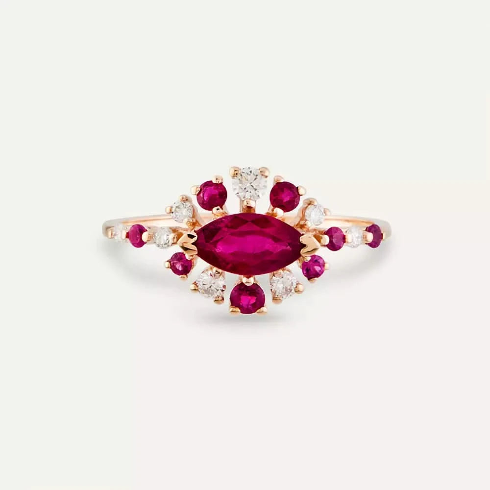 0.92 CT Yakut ve Pırlanta Taşlı Rose Altın Yüzük