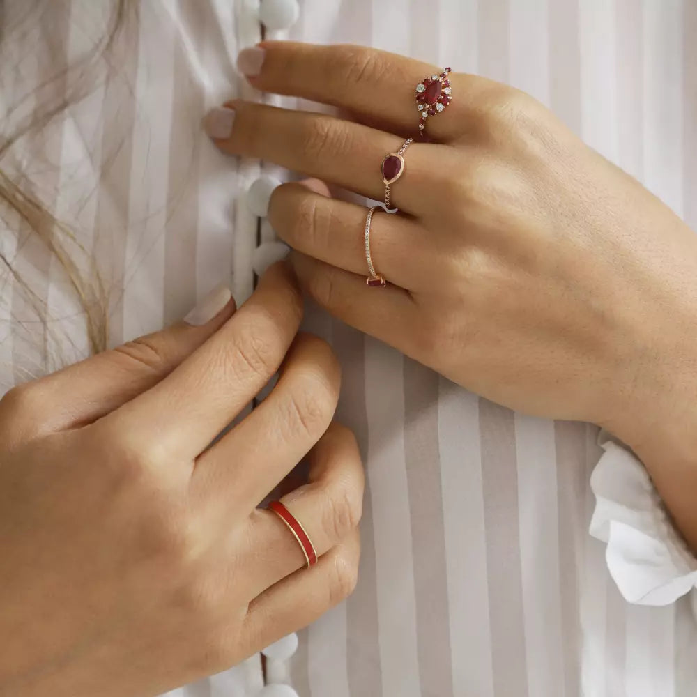 Pollen 0.92 CT Yakut ve Pırlanta Taşlı Rose Altın Yüzük