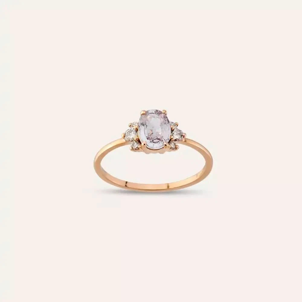 0.93 CT Light Blue Safir ve Pırlanta Taşlı Rose Altın Yüzük
