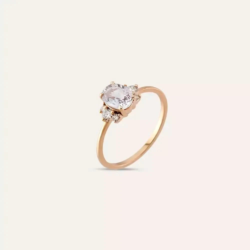 0.93 CT Light Blue Safir ve Pırlanta Taşlı Rose Altın Yüzük