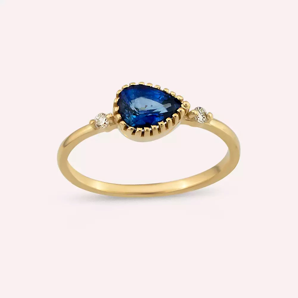 0.94 CT Safir ve Pırlanta Taşlı Sarı Altın Yüzük