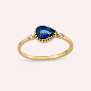 0.94 CT Safir ve Pırlanta Taşlı Sarı Altın Yüzük