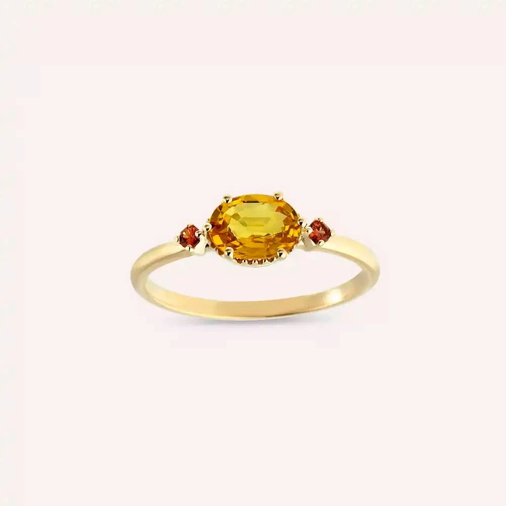 0.95 CT Yellow ve Orange Safir Taşlı Sarı Altın Yüzük