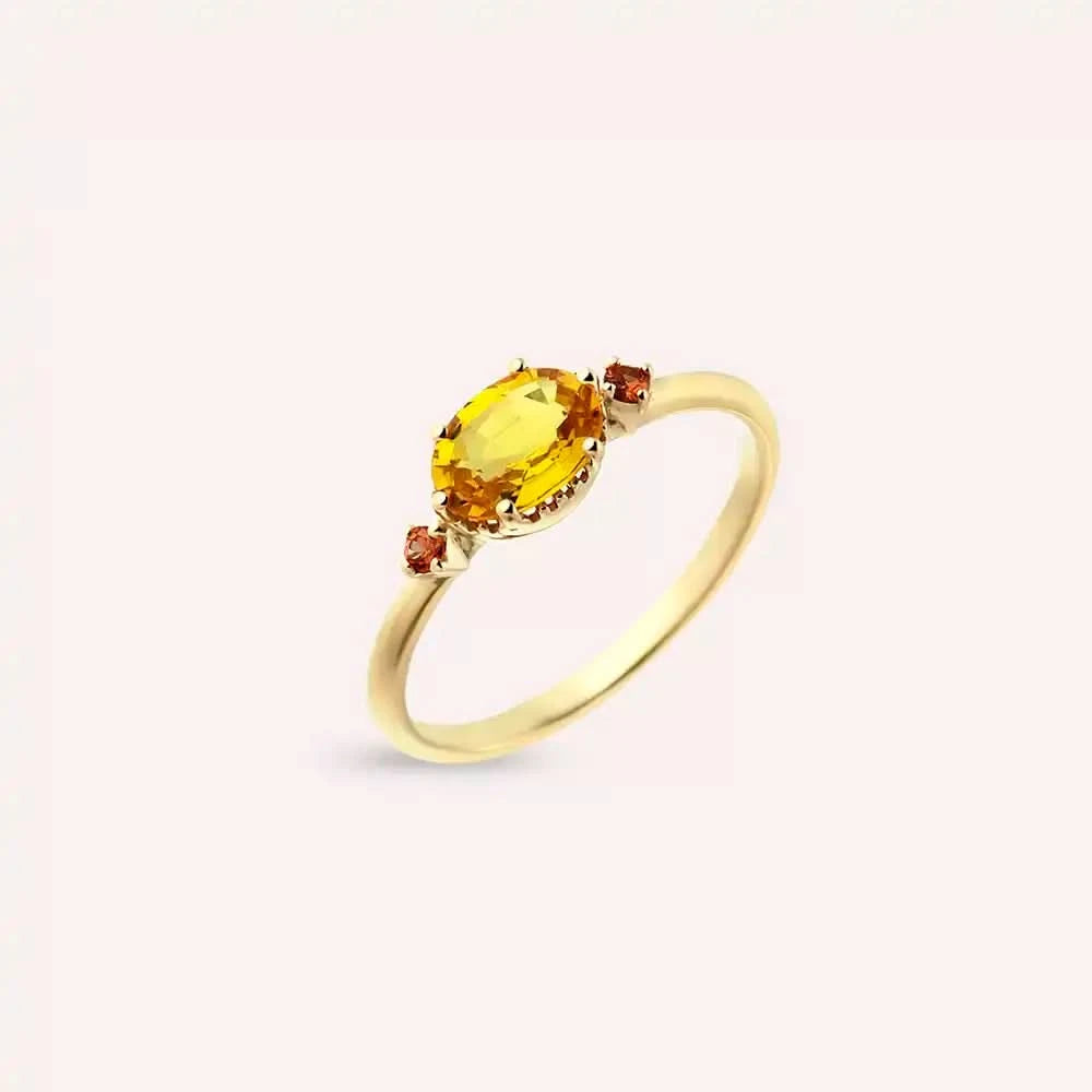 0.95 CT Yellow ve Orange Safir Taşlı Sarı Altın Yüzük