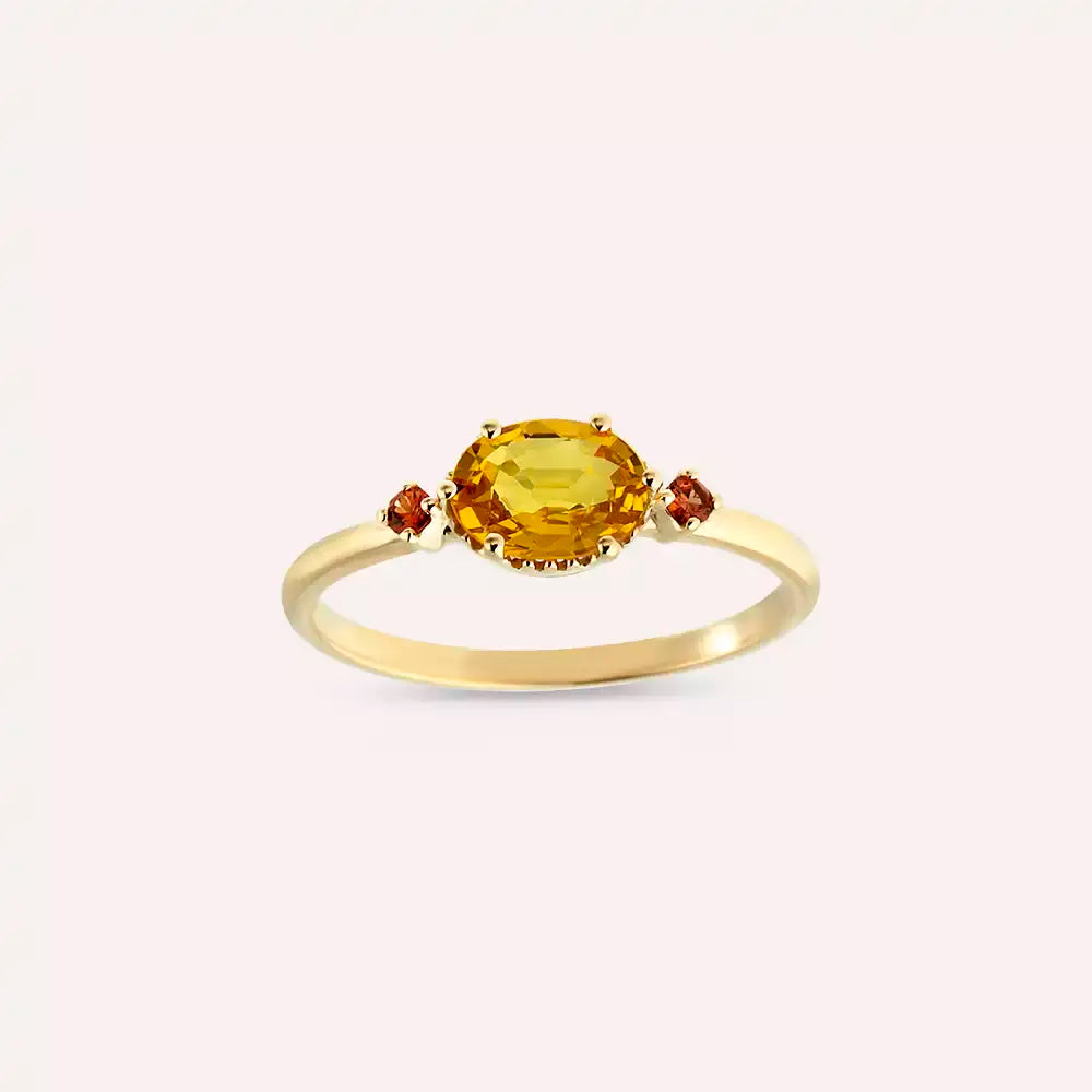 0.95 CT Yellow ve Orange Safir Taşlı Sarı Altın Yüzük