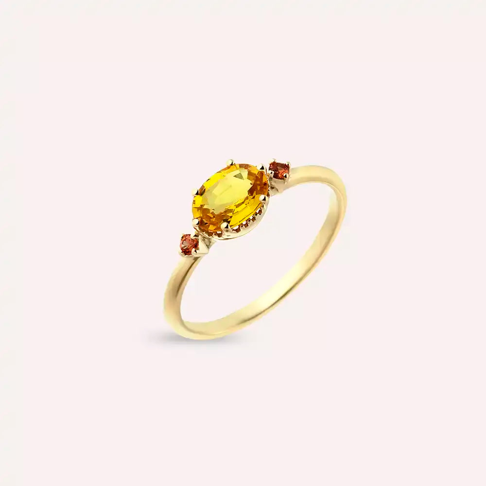 0.95 CT Yellow ve Orange Safir Taşlı Sarı Altın Yüzük