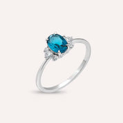 0.98 CT London Blue Topaz ve Pırlanta Taşlı Beyaz Altın Yüzük
