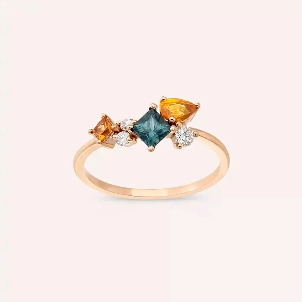 0.98 CT Multicolor Safir Taşlı Rose Altın Yüzük
