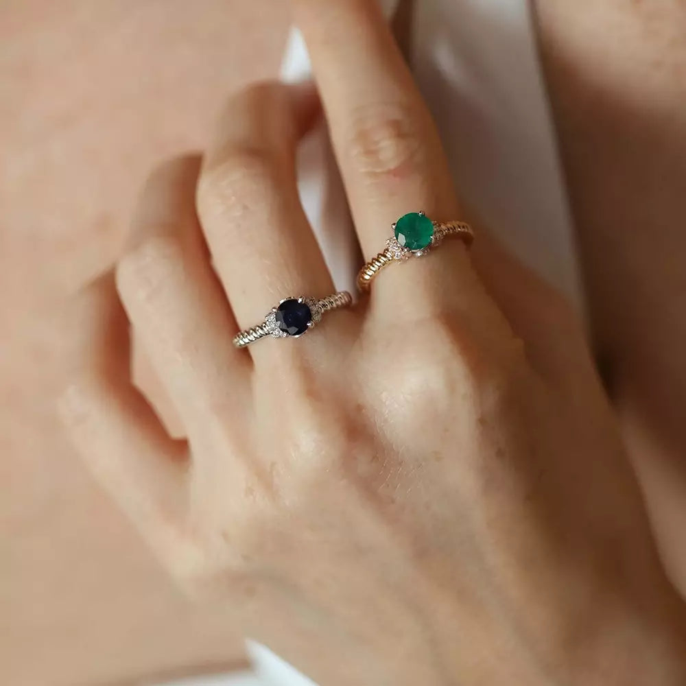 0.99 CT Safir ve Pırlanta Taşlı Beyaz Altın Yüzük