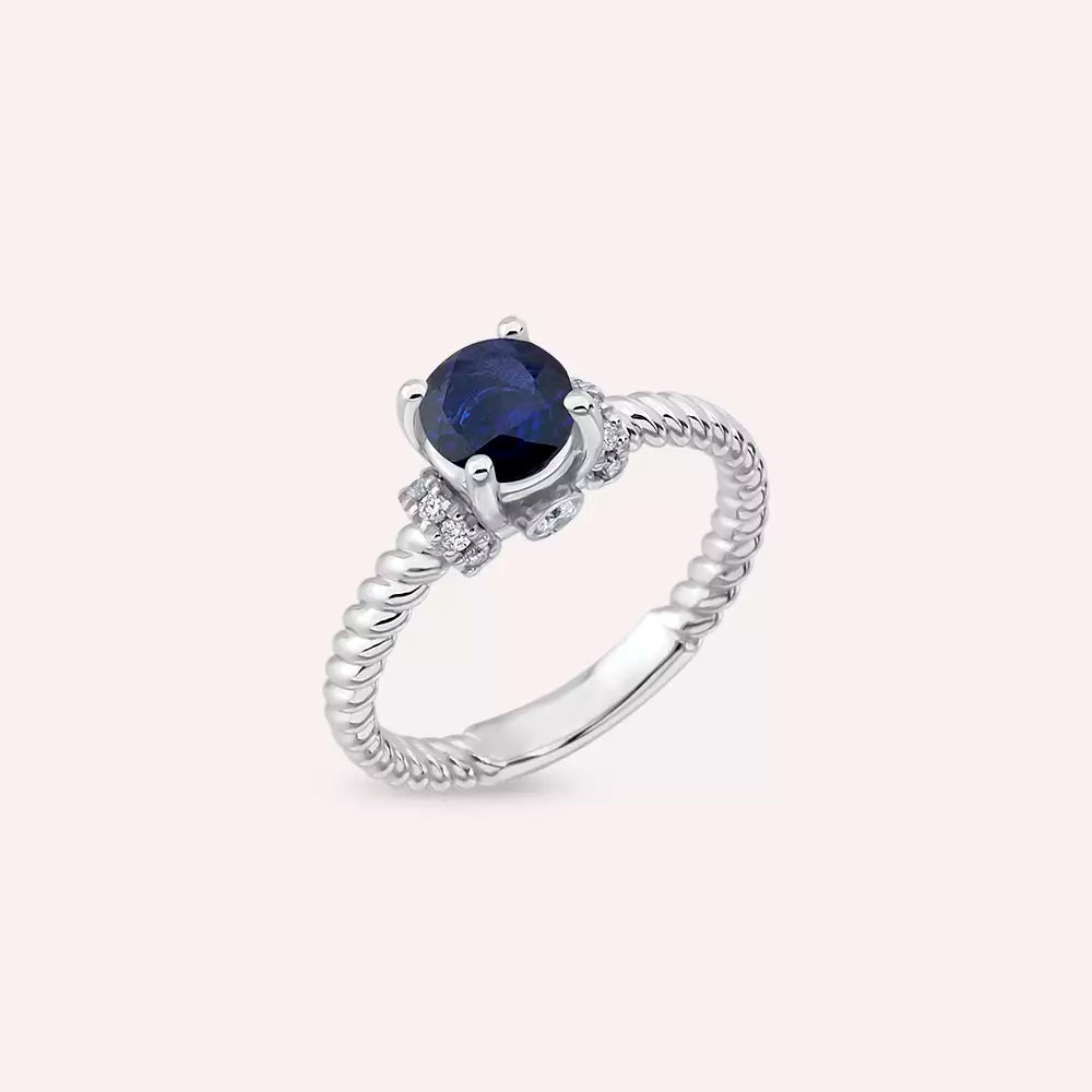 0.99 CT Safir ve Pırlanta Taşlı Beyaz Altın Yüzük