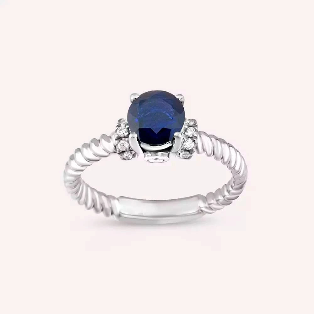 0.99 CT Safir ve Pırlanta Taşlı Beyaz Altın Yüzük