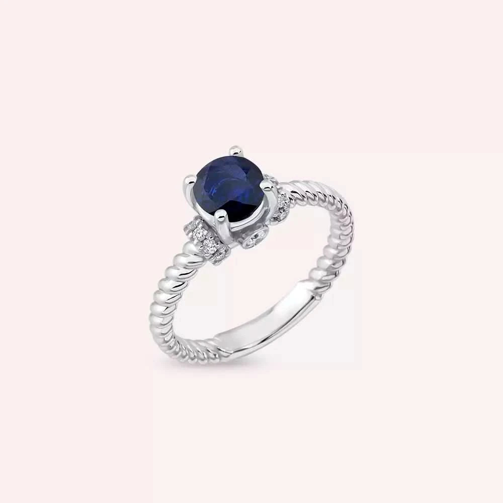 0.99 CT Safir ve Pırlanta Taşlı Beyaz Altın Yüzük