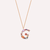 1.00 CT Brown Pırlanta ve Multicolor Safir Taşlı G Harf Kolye