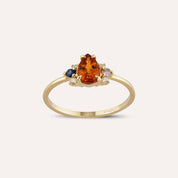 1.00 CT Multicolor Safir ve Pırlanta Taşlı Sarı Altın Yüzük