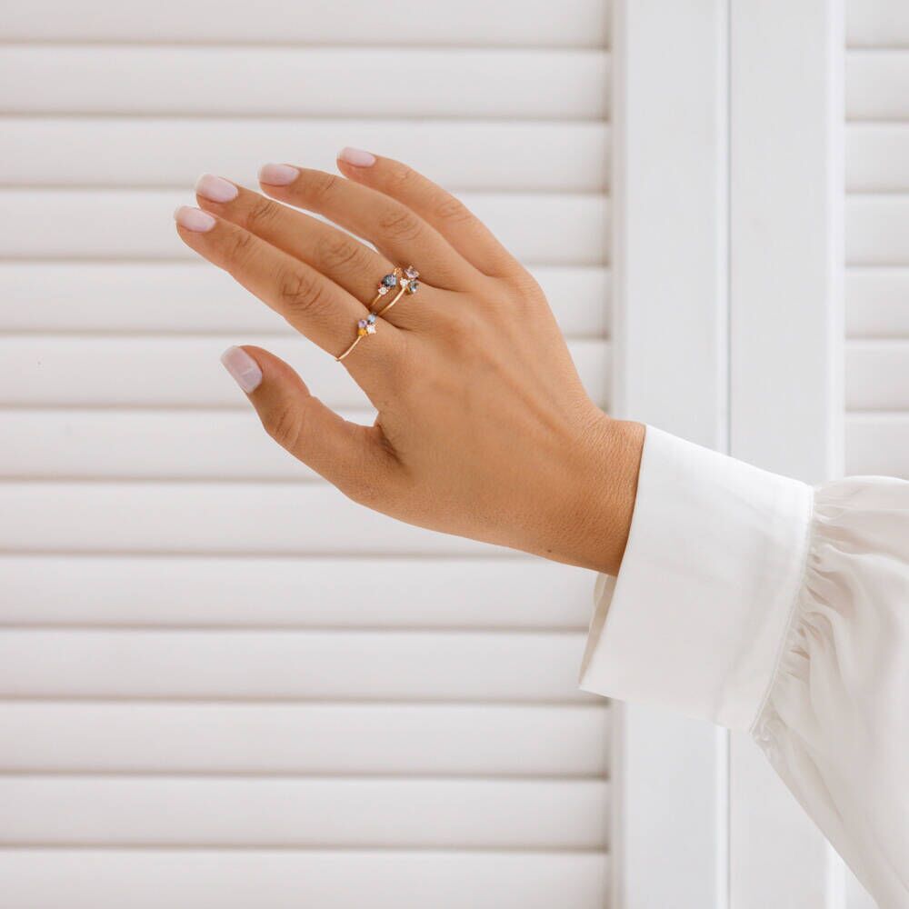 1.00 CT Multicolor Safir ve Pırlanta Taşlı Sarı Altın Yüzük