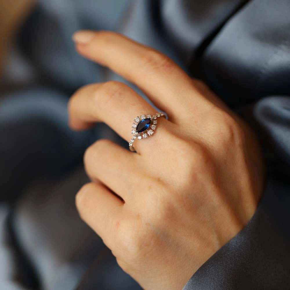 1.00 CT Safir ve Pırlanta Taşlı Yüzük
