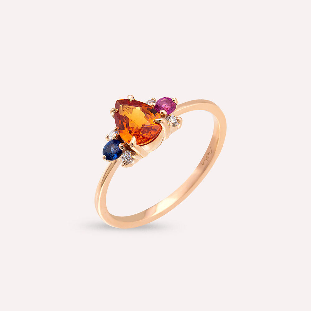 1.01 CT Multicolor Safir ve Pırlanta Taşlı Rose Altın Yüzük