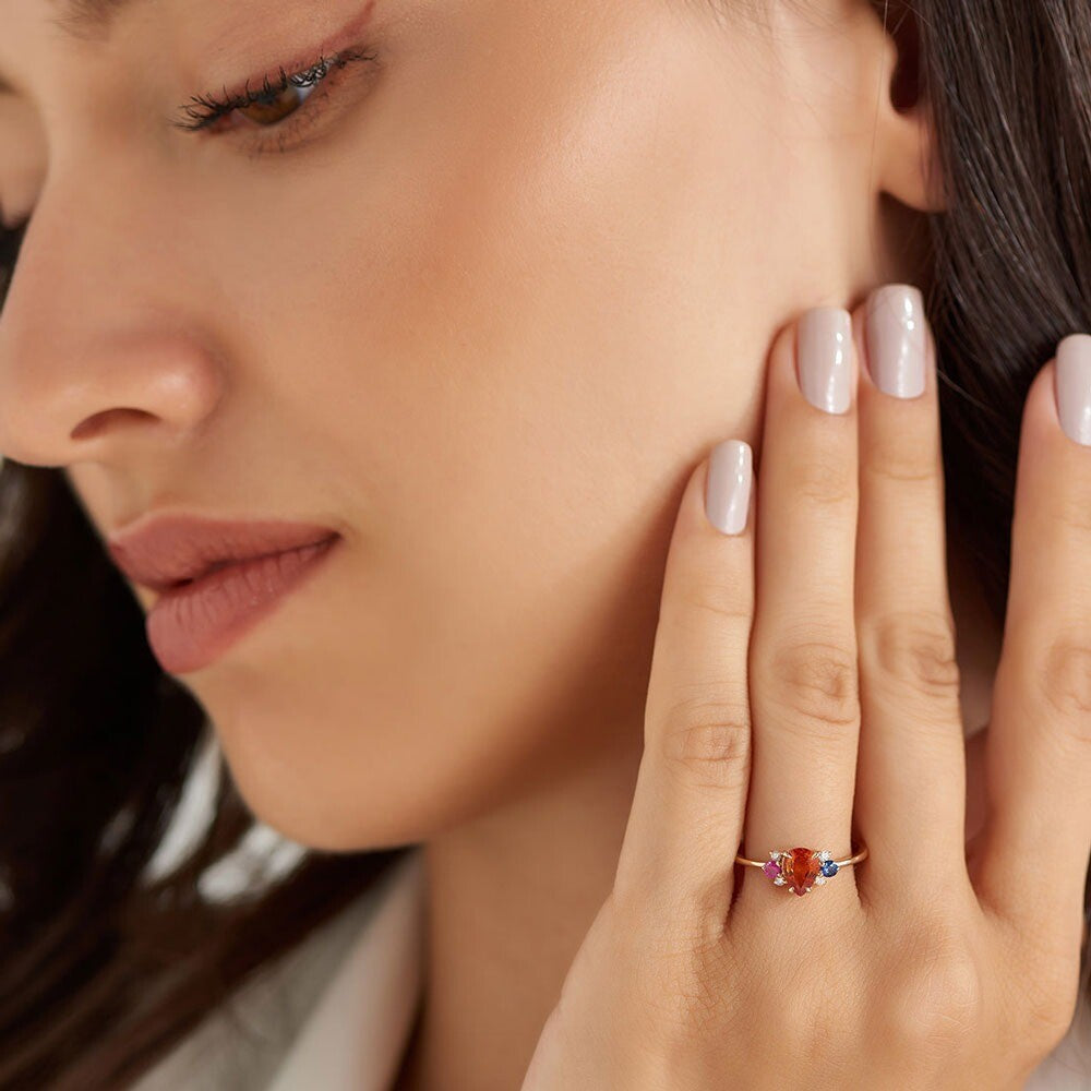 1.01 CT Multicolor Safir ve Pırlanta Taşlı Rose Altın Yüzük
