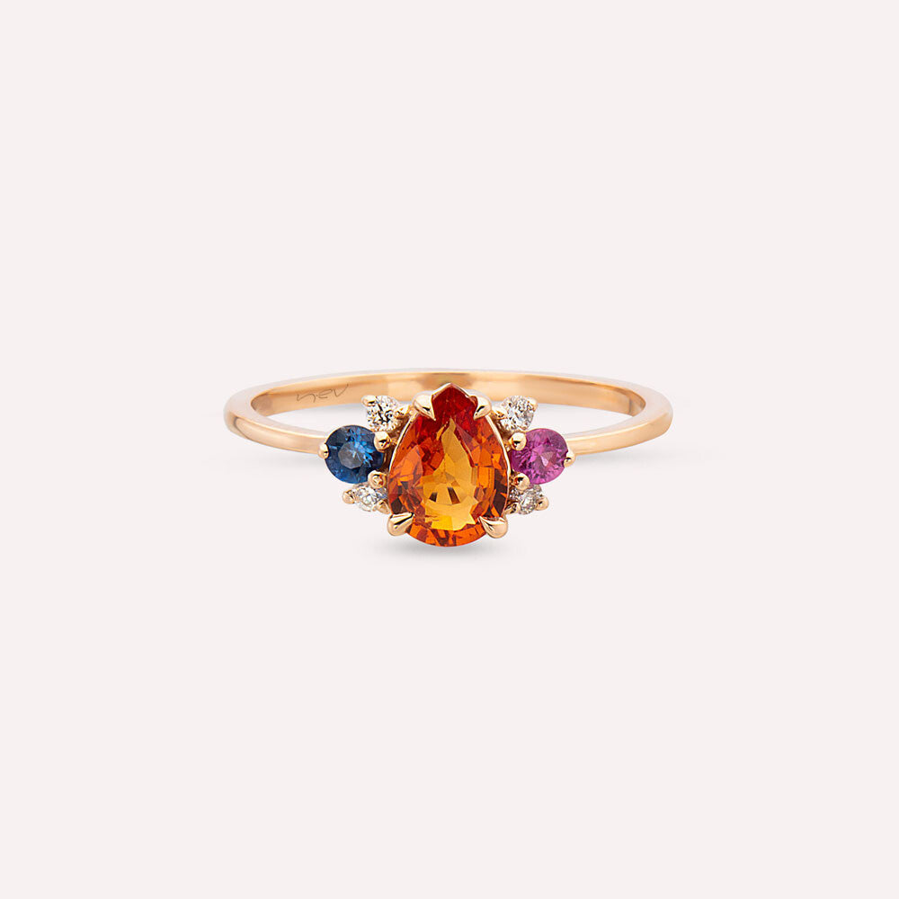 1.01 CT Multicolor Safir ve Pırlanta Taşlı Rose Altın Yüzük
