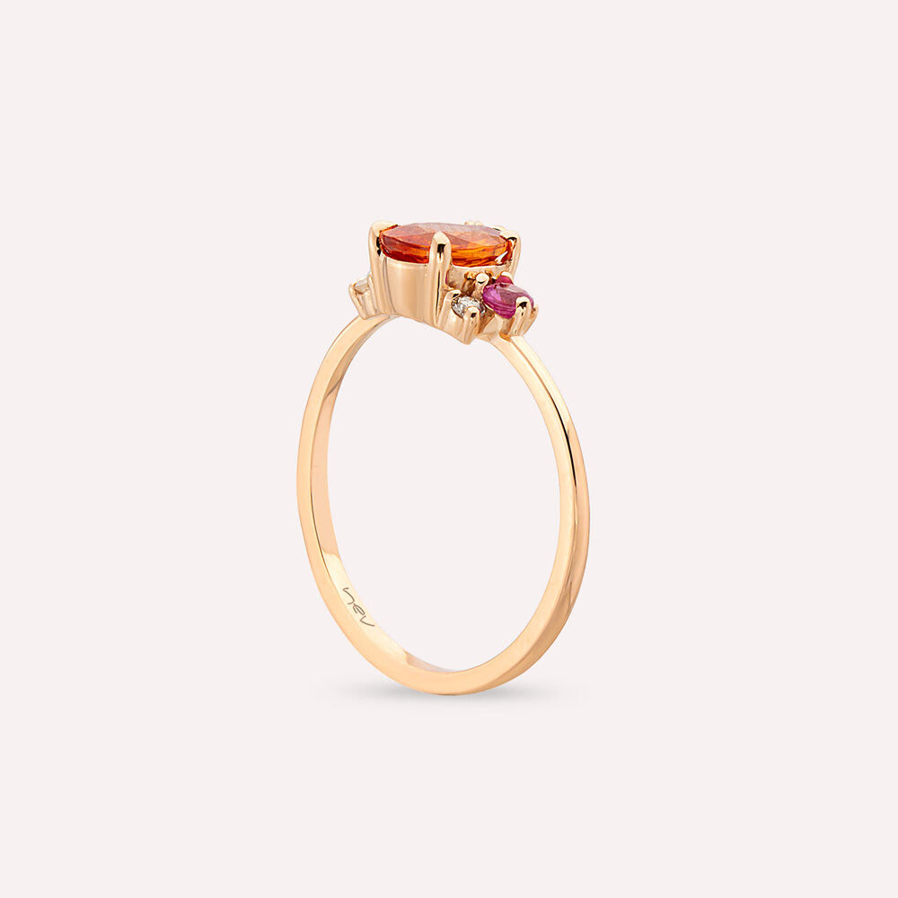 1.01 CT Multicolor Safir ve Pırlanta Taşlı Rose Altın Yüzük